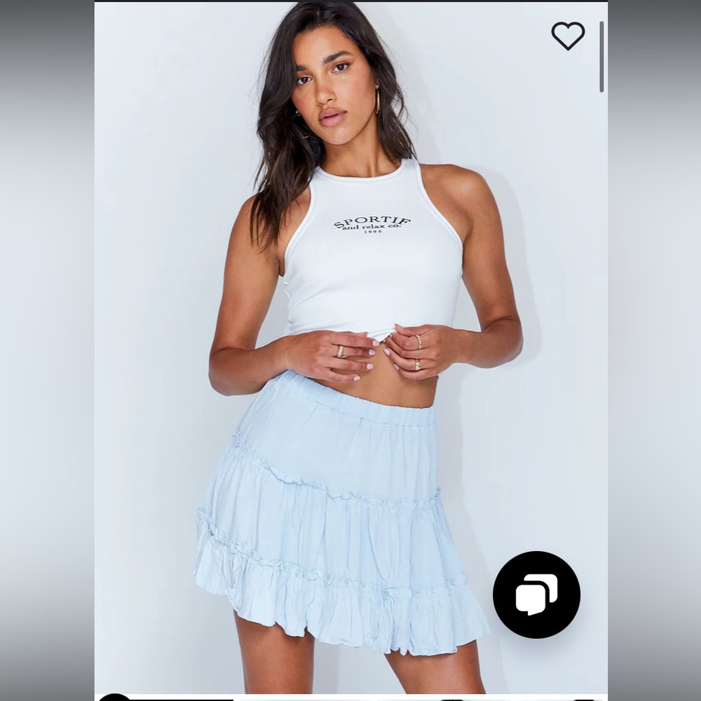 NWT Princess Polly Addison Mae Light Baby Blue Mini Skirt Ruffles